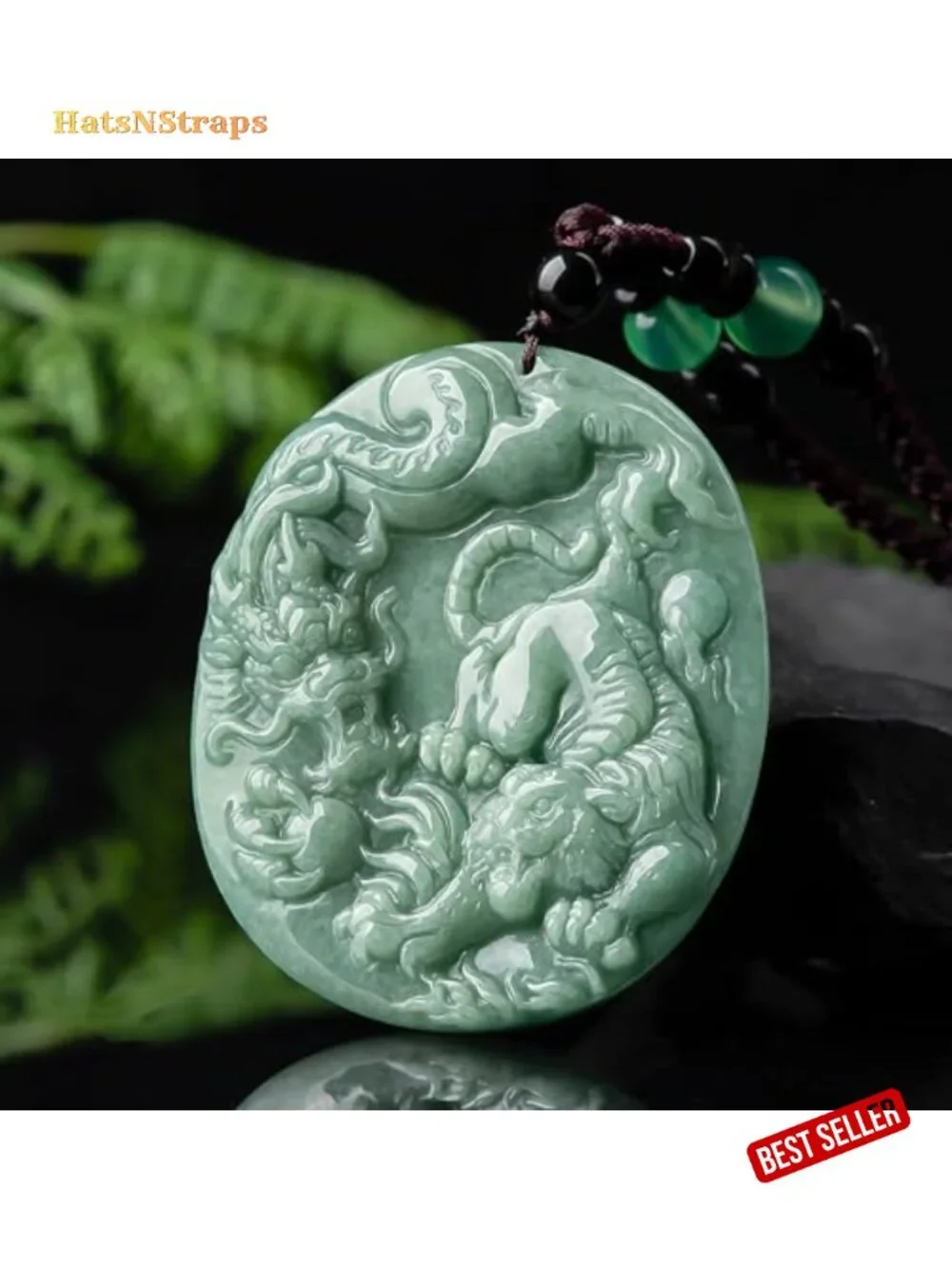 Natural Jade Hand-Carved Dragon Tiger Pendant Necklace Men Women Gift